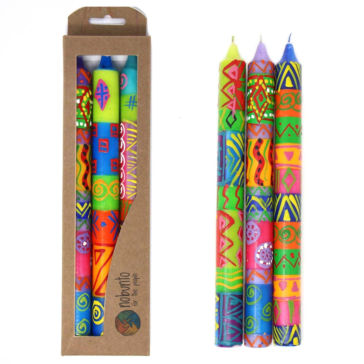 Tall Hand Painted Candles — Three in Box — Shahida Design