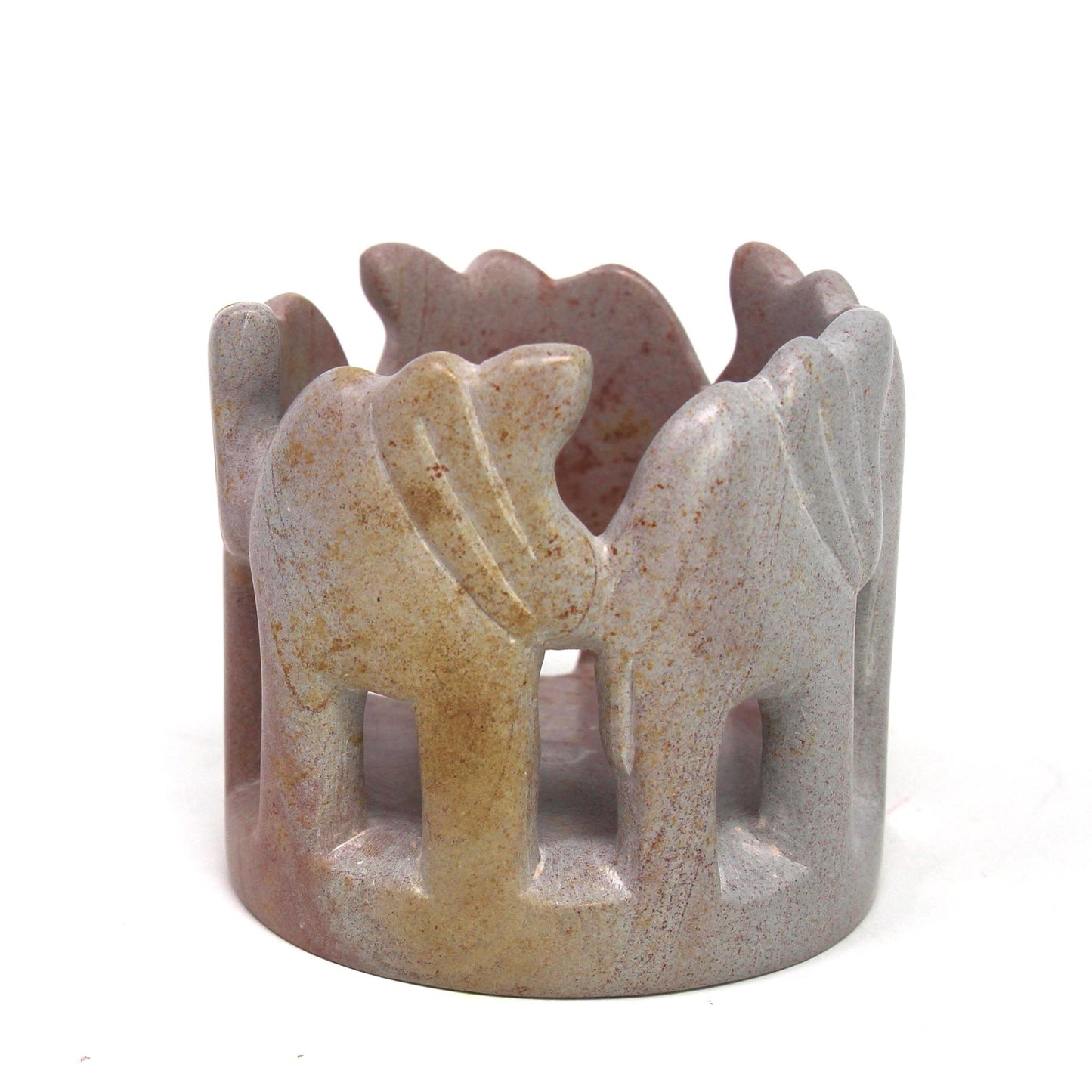 Circle of Elephants Soapstone Sculpture, 3 to 3.5-Inch — Light Natural Stone