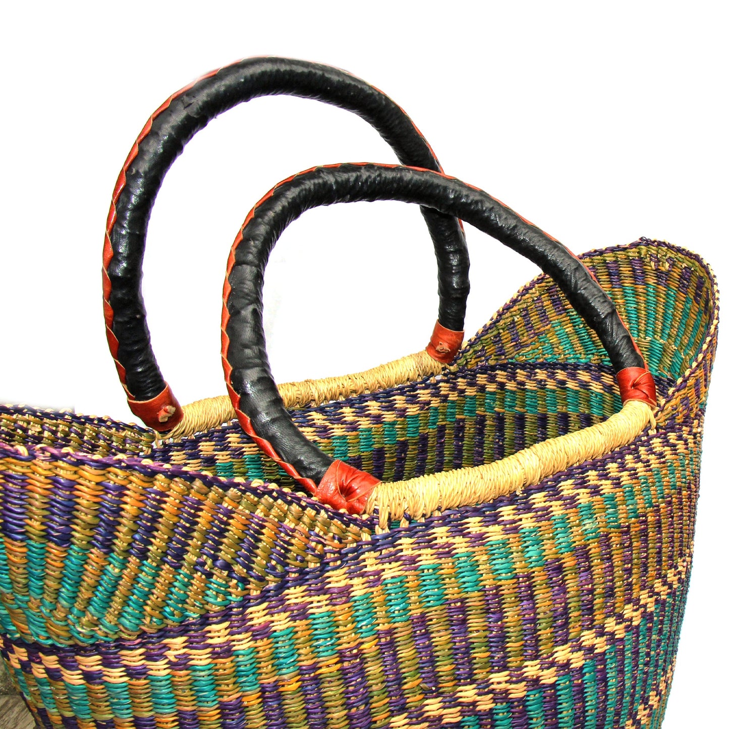 bolga-tote-mixed-colors-with-leather-handle-18-inch