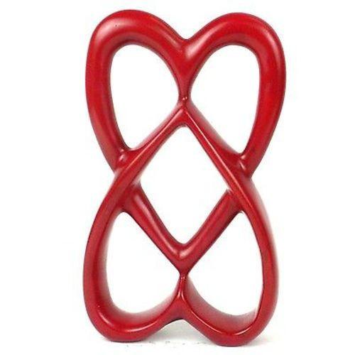 Handcrafted 8-Inch Soapstone Connected Hearts Sculpture in Red