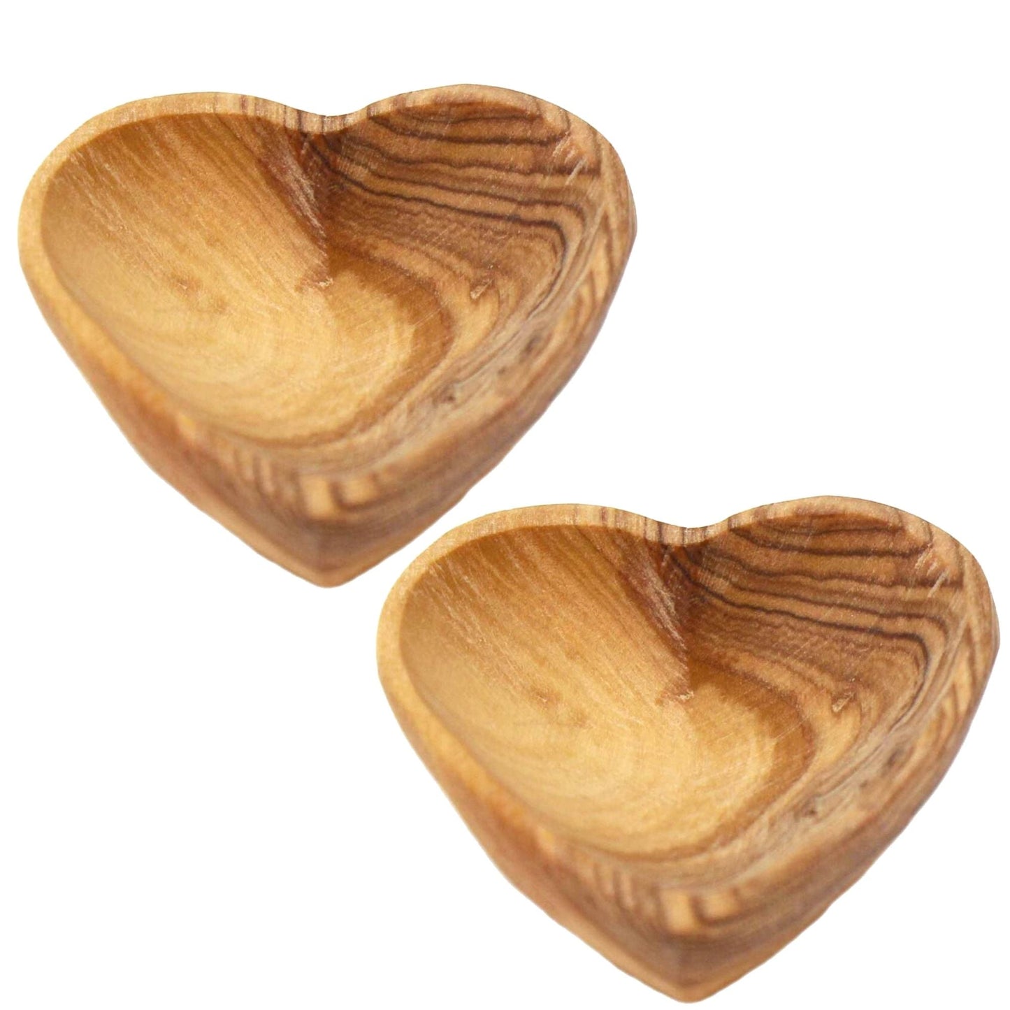 Petite Olive Wood Heart Trinket Bowls — Set of 2