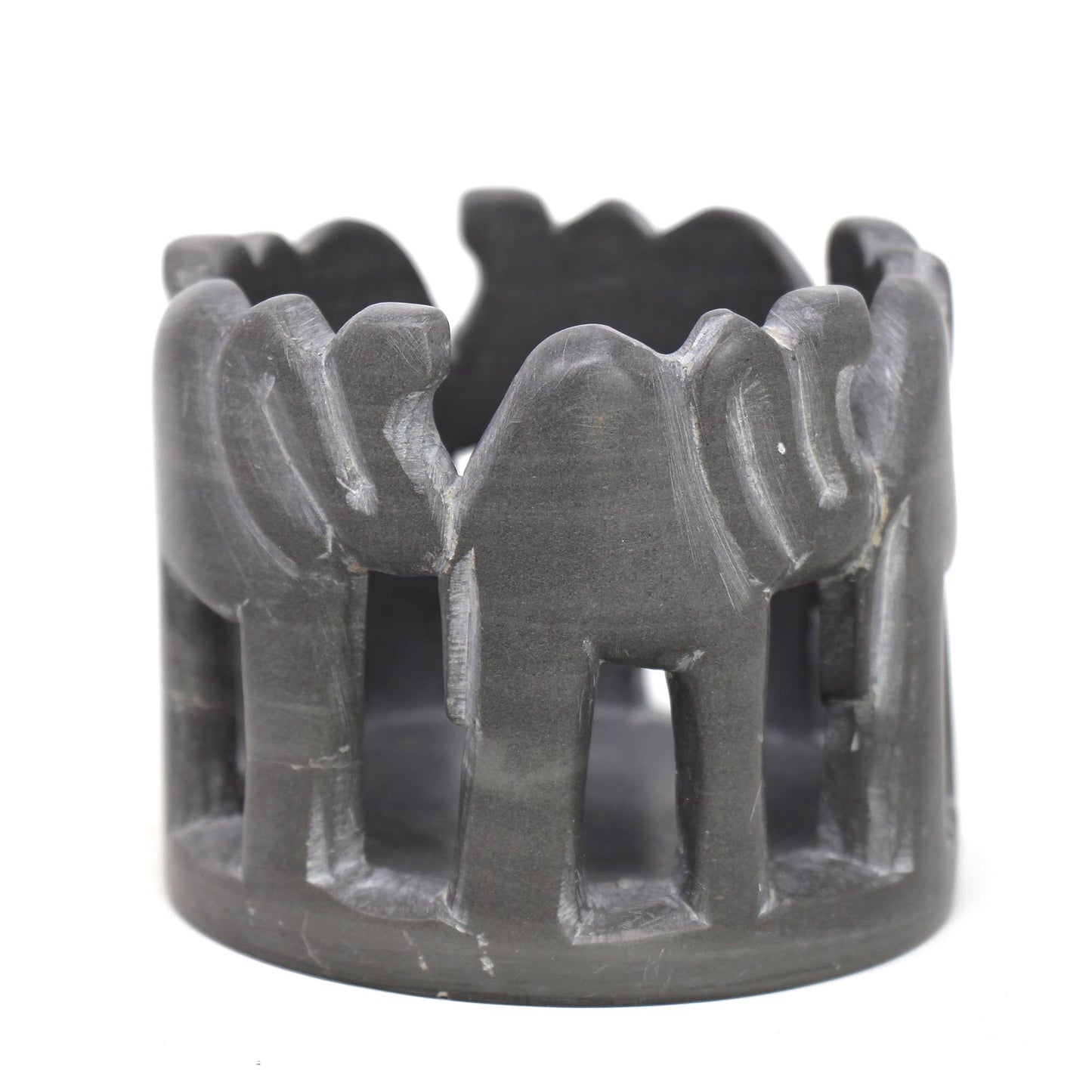 Circle of Elephants Soapstone Sculpture, 3 to 3.5-Inch — Dark Stone