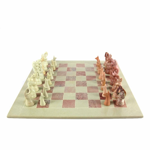 Hand Carved Soapstone Animal Chess Set — 15" Board