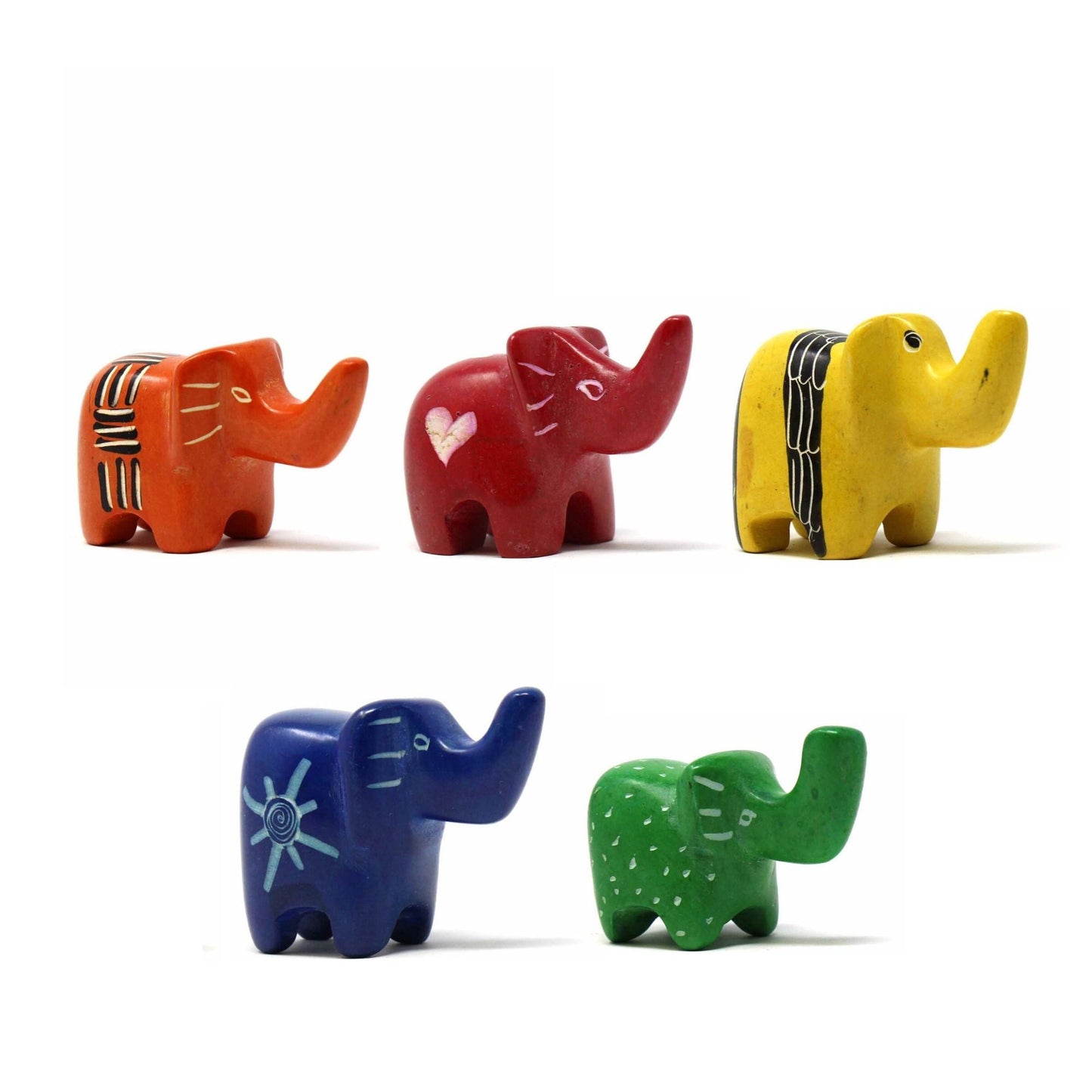 Soapstone Tiny Elephants — Assorted Pack of 5 Colors