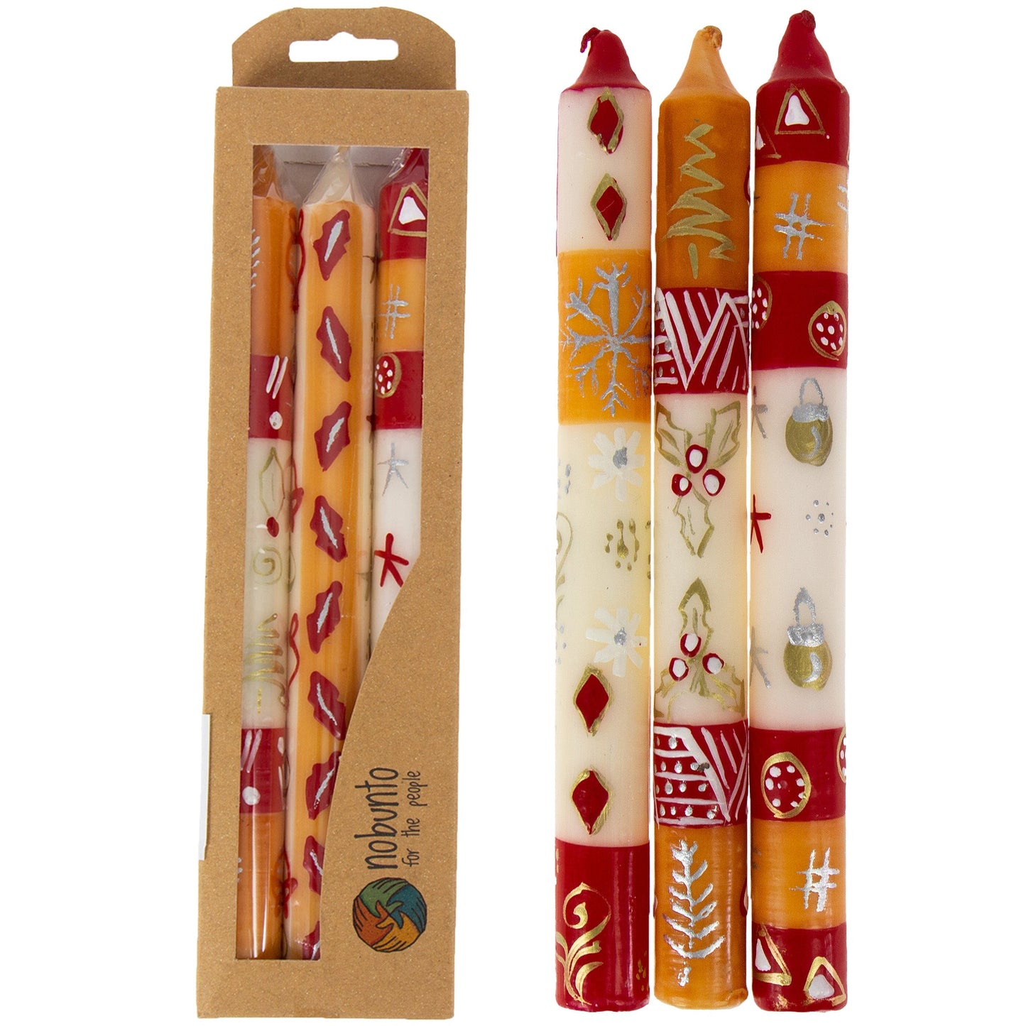 Tall Hand Painted Candles — Three in Box — Kimeta Design