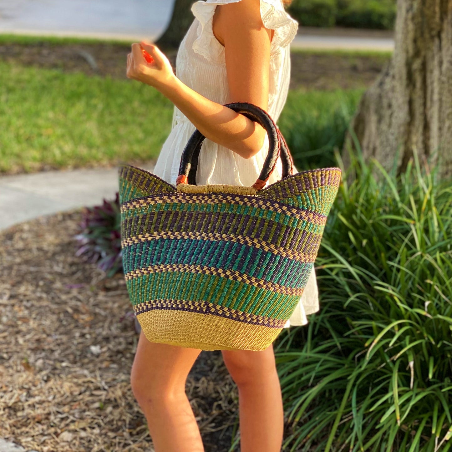 bolga-tote-mixed-colors-with-leather-handle-18-inch