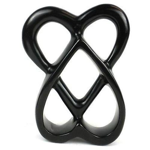 Handcrafted 8-Inch Soapstone Connected Hearts Sculpture in Black