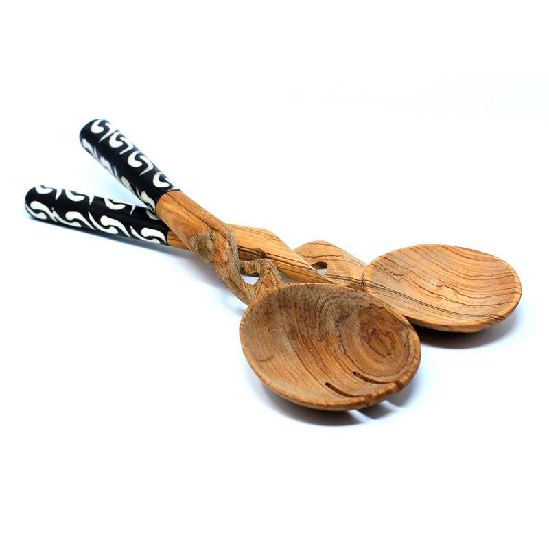 11-Inch Olive Wood Salad Serving Set with Twisted Handles