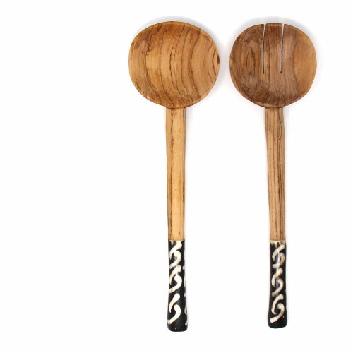 olive-serving-set-with-batik-bone-handles-10-inch