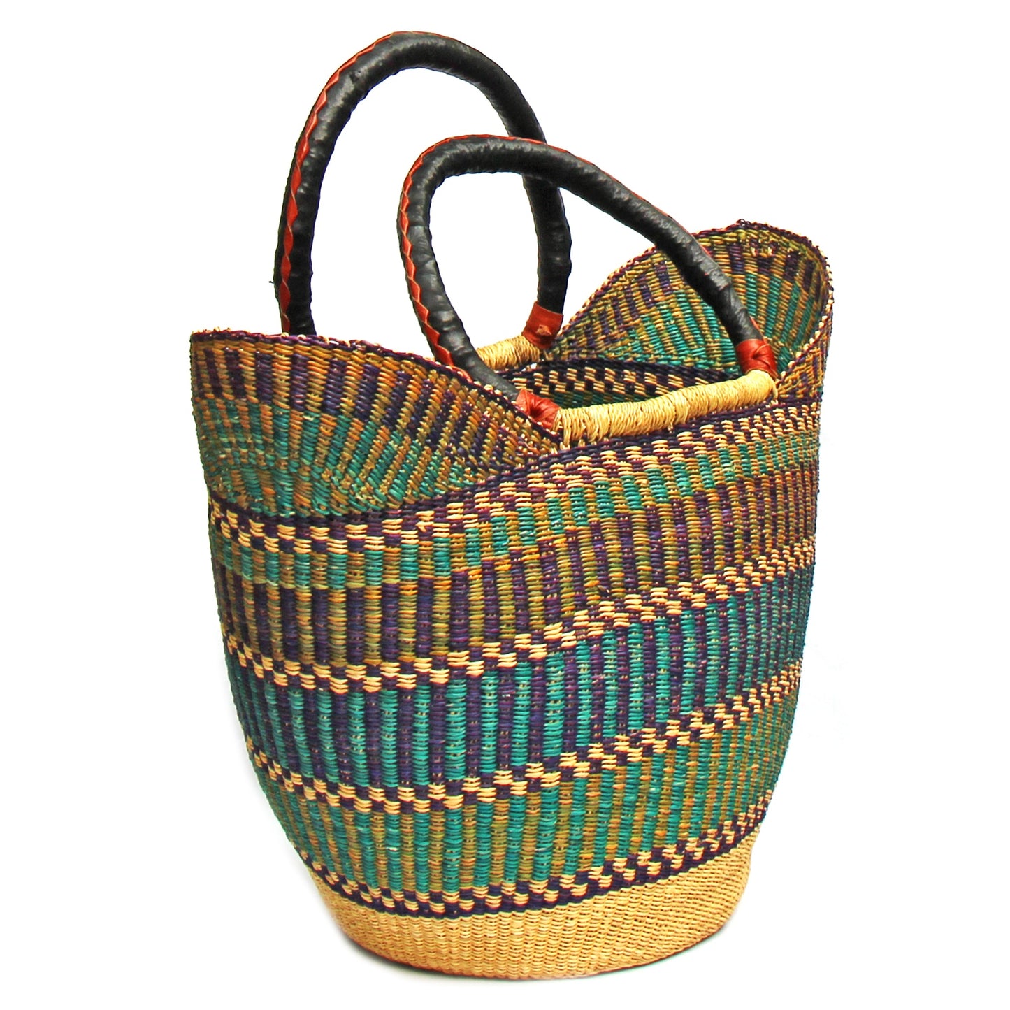bolga-tote-mixed-colors-with-leather-handle-18-inch