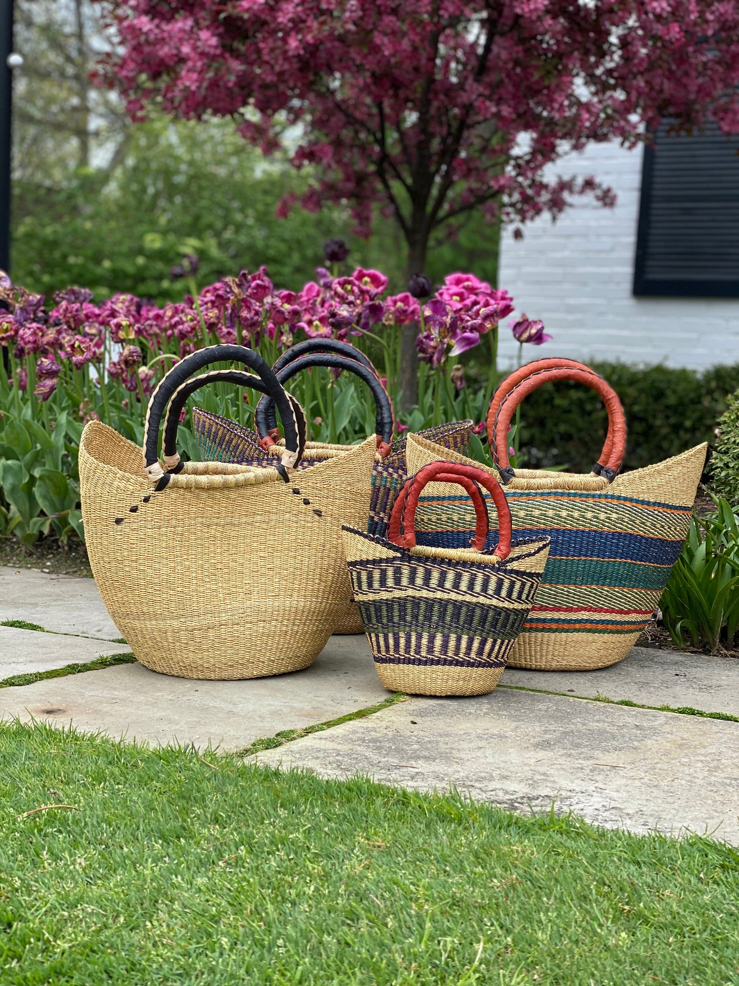 bolga-tote-mixed-colors-with-leather-handle-18-inch