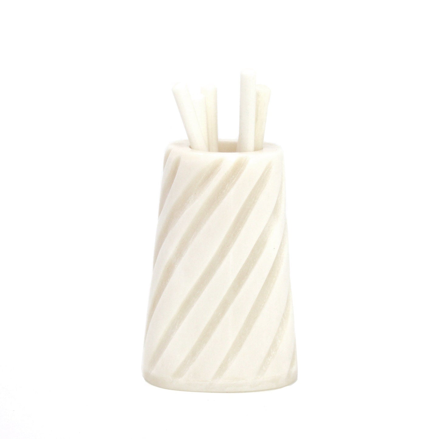 Hand-Caved Cocktail Picks & Jar in Natural Bone