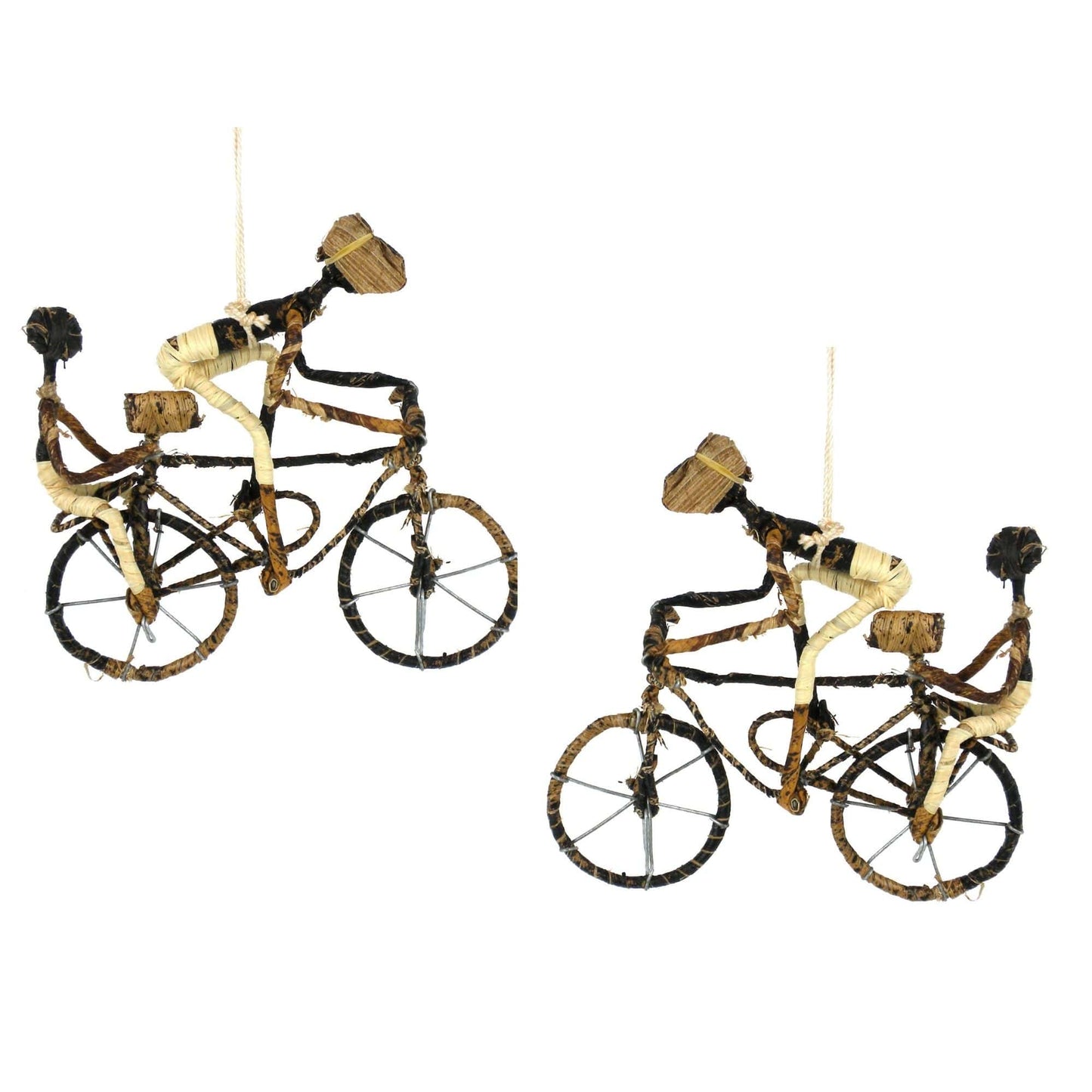 Banana Fiber Bicycle Ornament, Two Riders — Set of 2 Ornaments