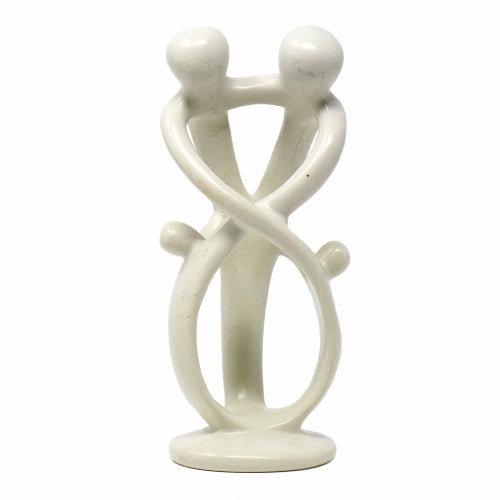 Natural 8-Inch Tall Soapstone Family Sculpture — 2 Parents 2 Children