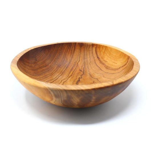 Highly grained olive wood bowl handcarved in Kenya using rudimentary hand tools, approximately 9 inches in diameter by 2.75 inches tall. Please allow for variations due to the handcarved nature of the bowl.