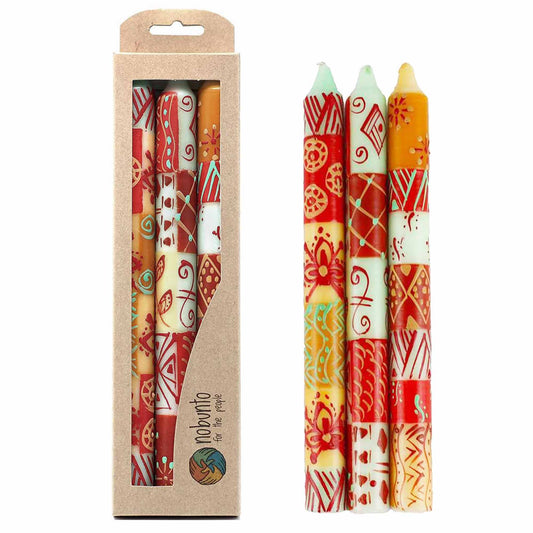 Hand Painted Candles in Owoduni Design (three Tapers)