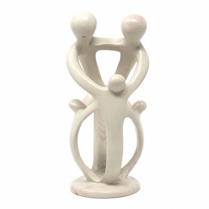 African Soapstone is among the most beautiful in the world. Mined by hand from surface mines large stones are pulled by a team of workers, cleaved into smaller pieces and worked into stunning art and functional objects. This sculpture depicts a stylized family.  The soapstone is natural.  Please allow for color variation from cream to pink to gray in any single piece.  Dimensions: 8 inches tall by 4 inches wide and 3 inches in diameter.