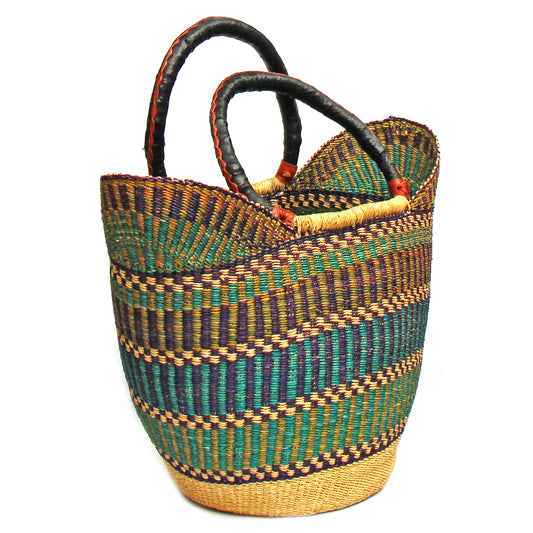 bolga-tote-mixed-colors-with-leather-handle-18-inch