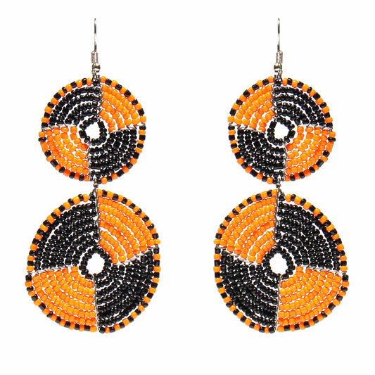 maasai-bead-double-circle-dangle-earrings-mango-orange-and-black