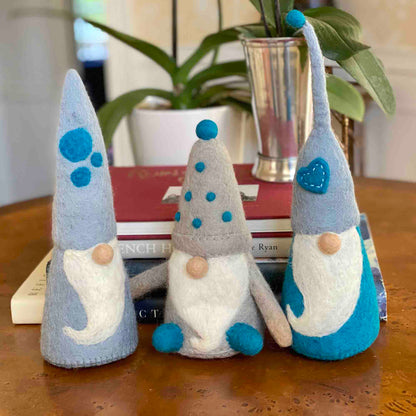 Winter Blues Felt Gnomes Trio, Set of 3