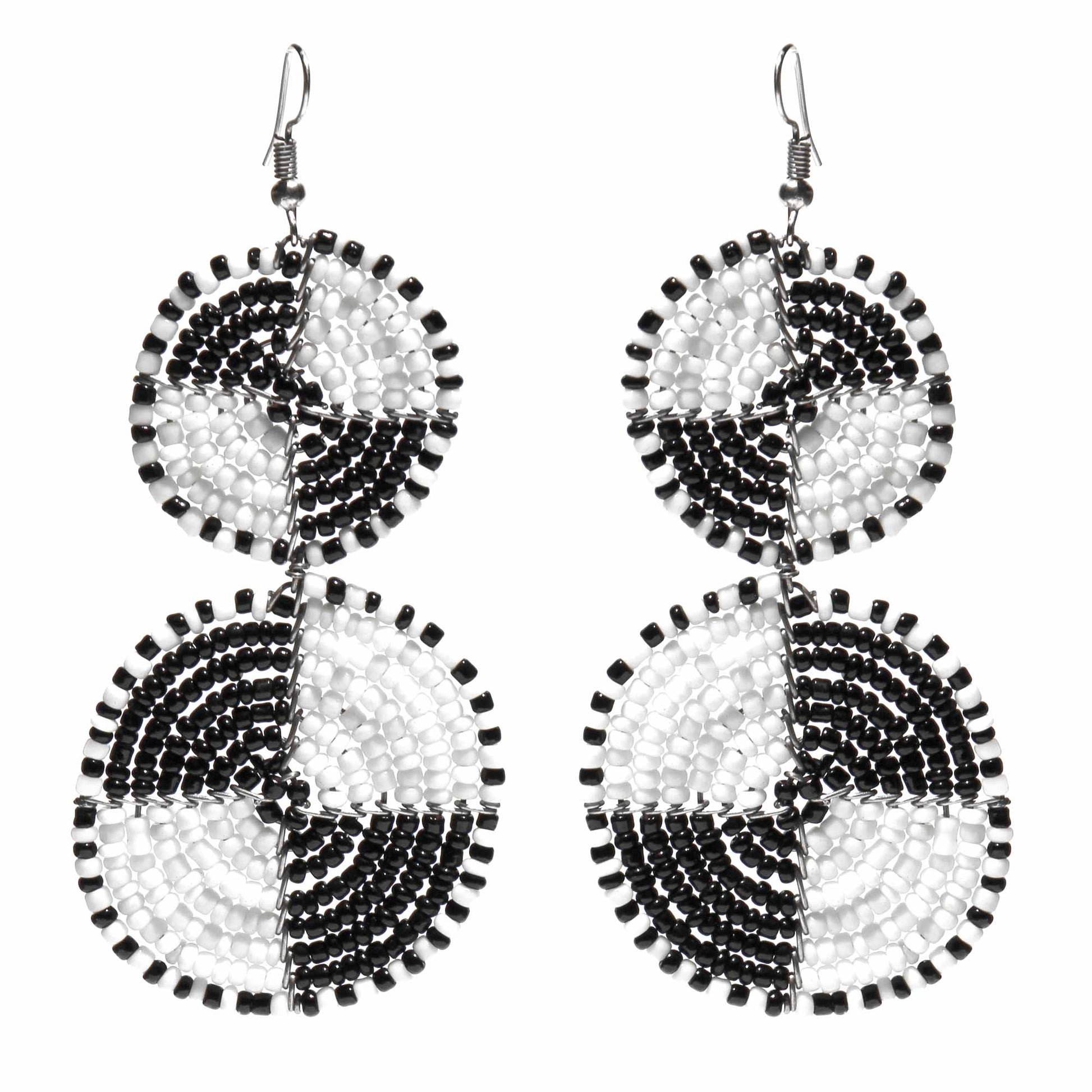 maasai-bead-double-circle-dangle-earrings-white-and-black