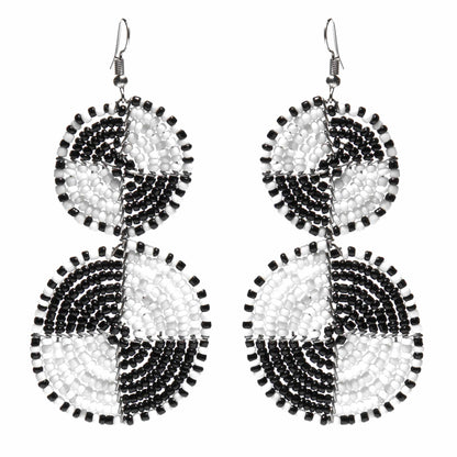 maasai-bead-double-circle-dangle-earrings-white-and-black