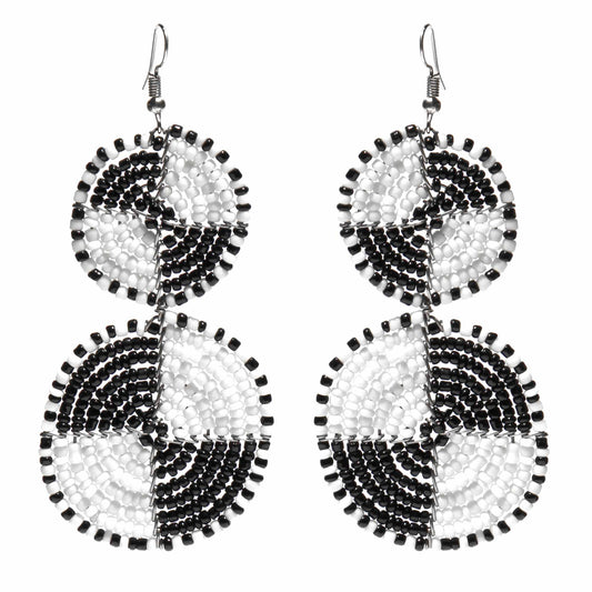 maasai-bead-double-circle-dangle-earrings-white-and-black