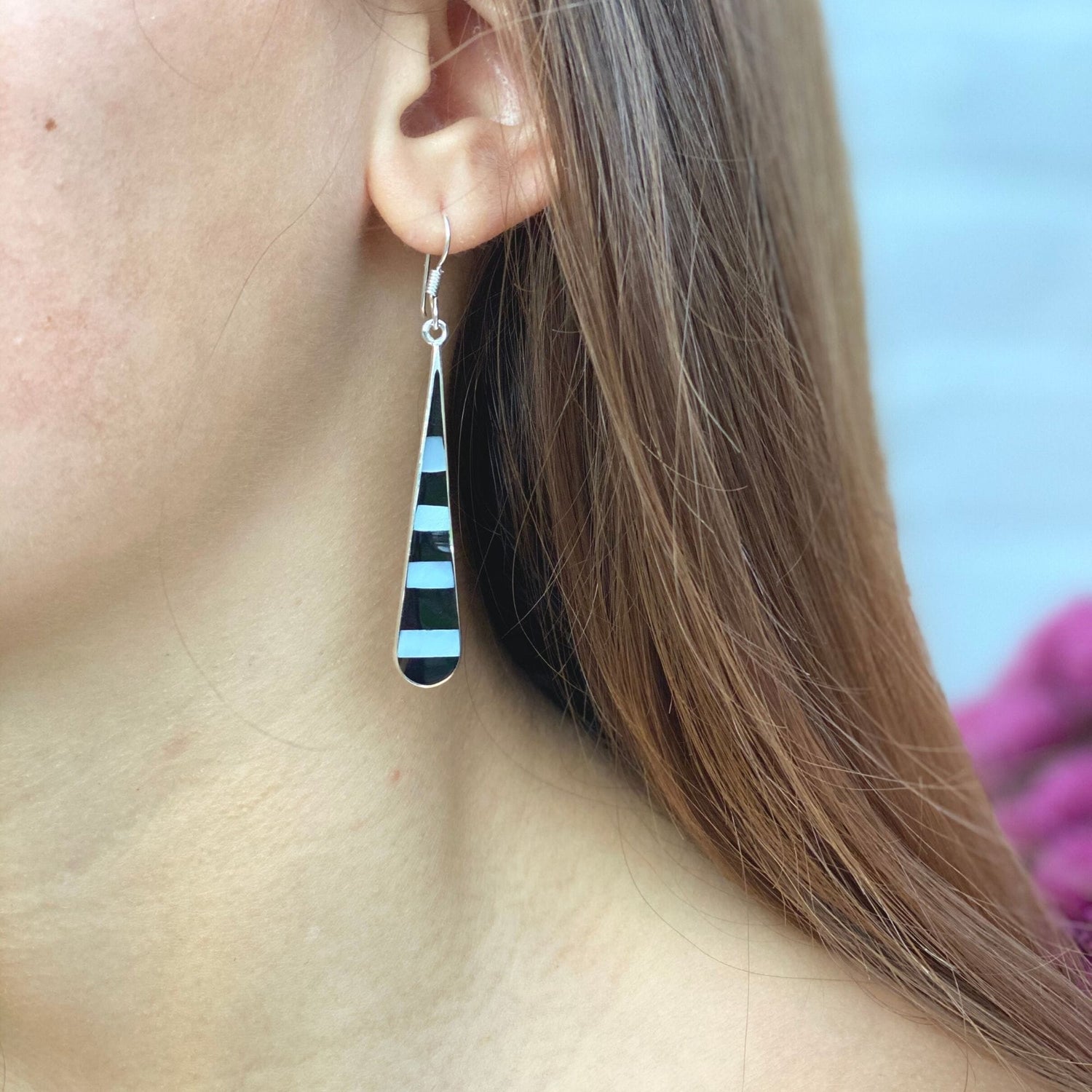 taxco-silver-black-onyz-abalone-zebra-long-teardrop-earrings