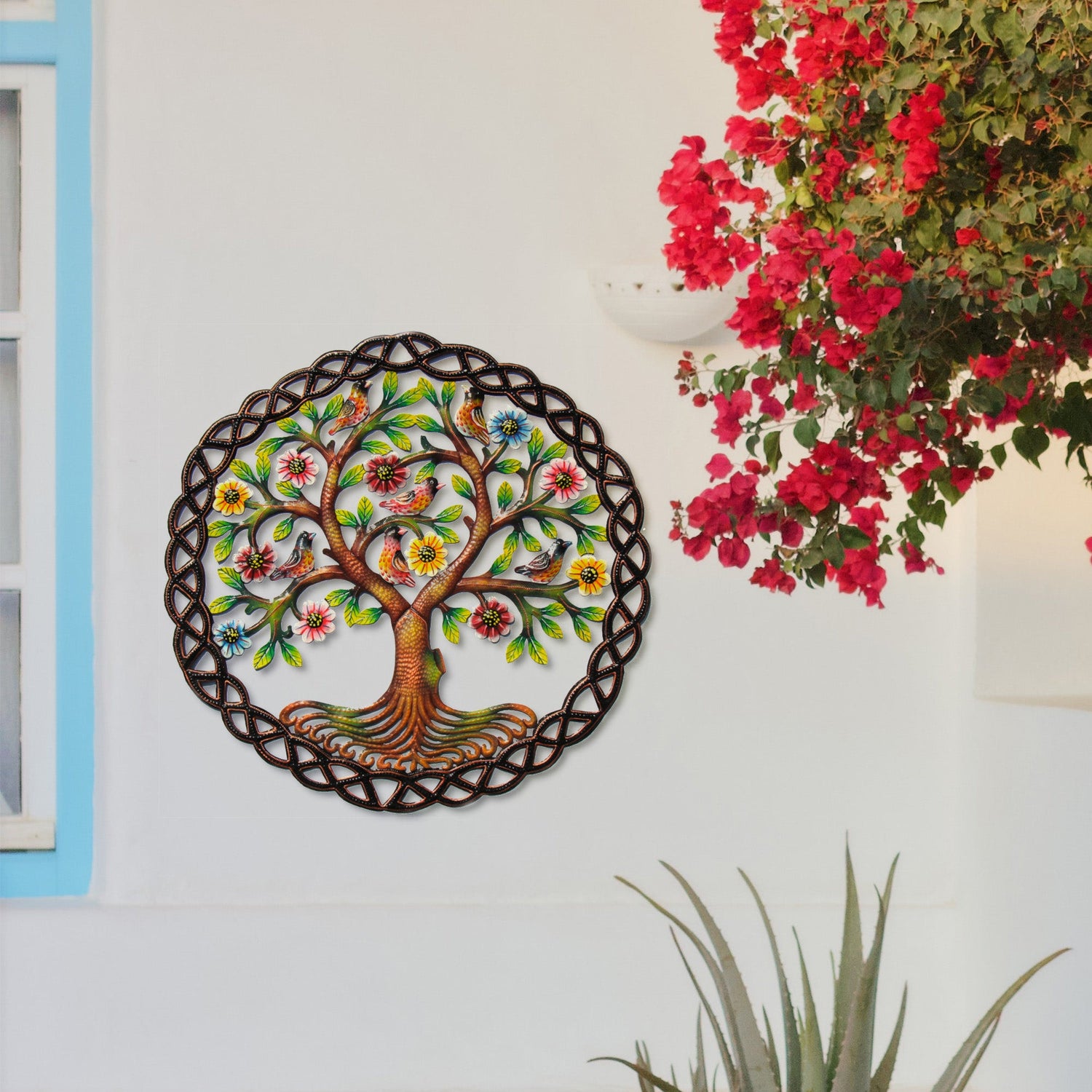 rooted-tree-of-life-in-circle-haitian-metal-drum-wall-art