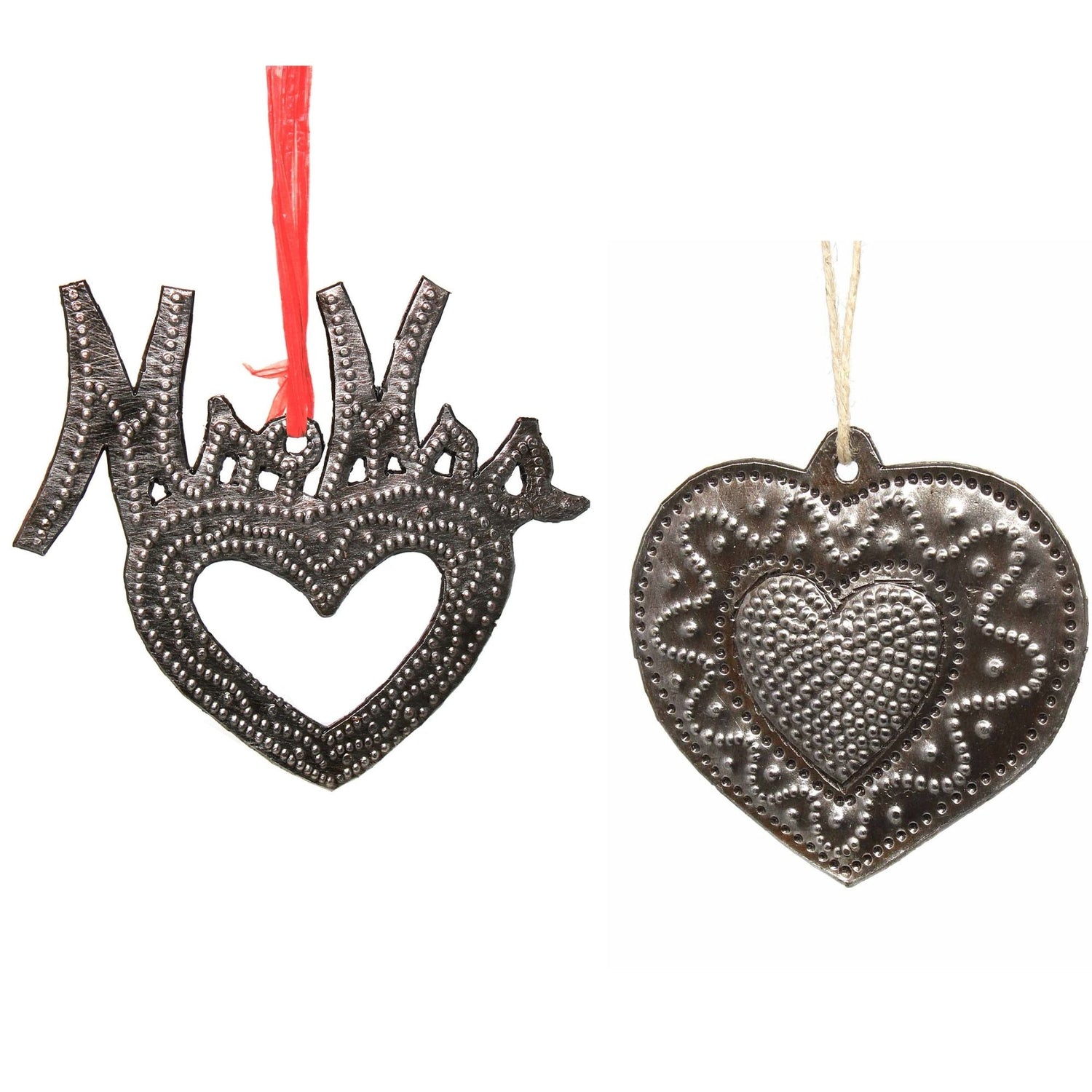 metal-heart-haitian-metal-drum-christmas-ornaments-newlyweds-set-of-2