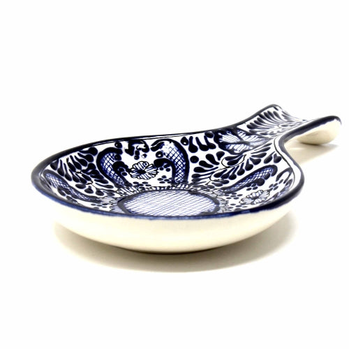 handmade-pottery-spoon-rest-blue-flower-encantada