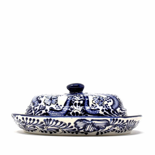 handmade-pottery-butter-dish-blue-flower-encantada