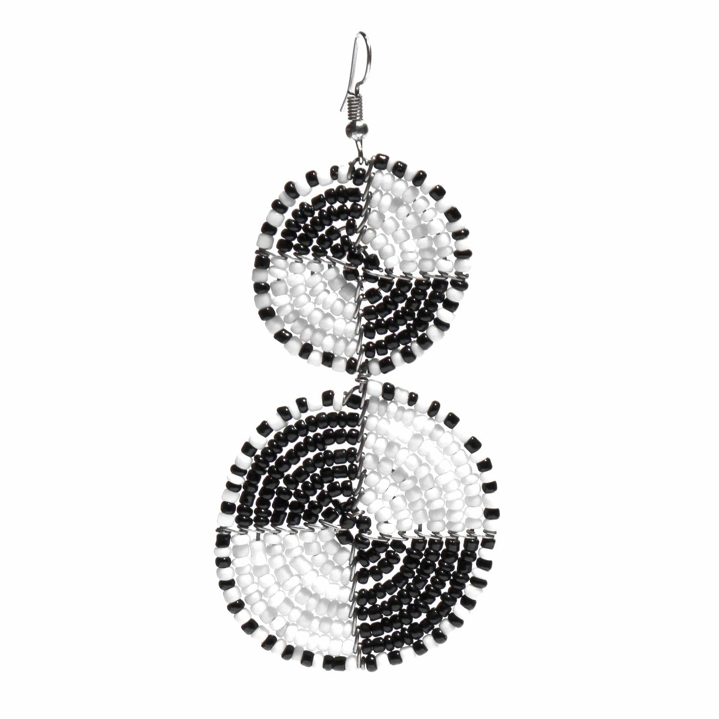 maasai-bead-double-circle-dangle-earrings-white-and-black