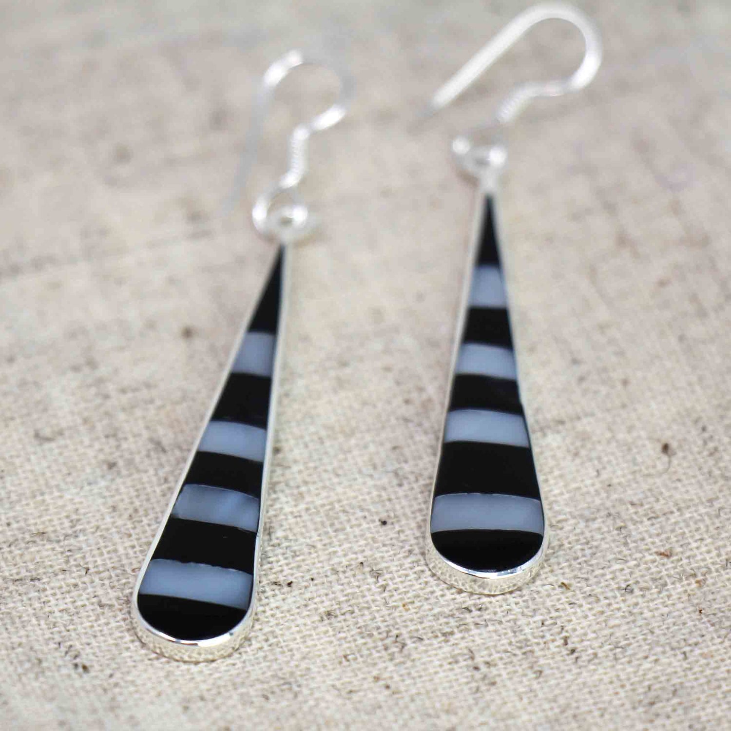 taxco-silver-black-onyz-abalone-zebra-long-teardrop-earrings