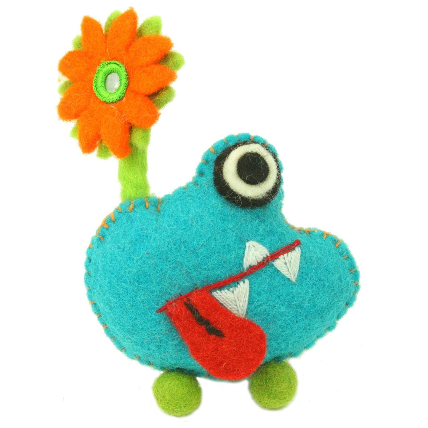 hand-felted-blue-tooth-monster-with-flower-global-groove
