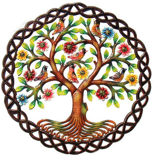 rooted-tree-of-life-in-circle-haitian-metal-drum-wall-art