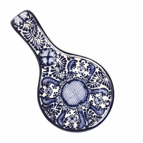 handmade-pottery-spoon-rest-blue-flower-encantada