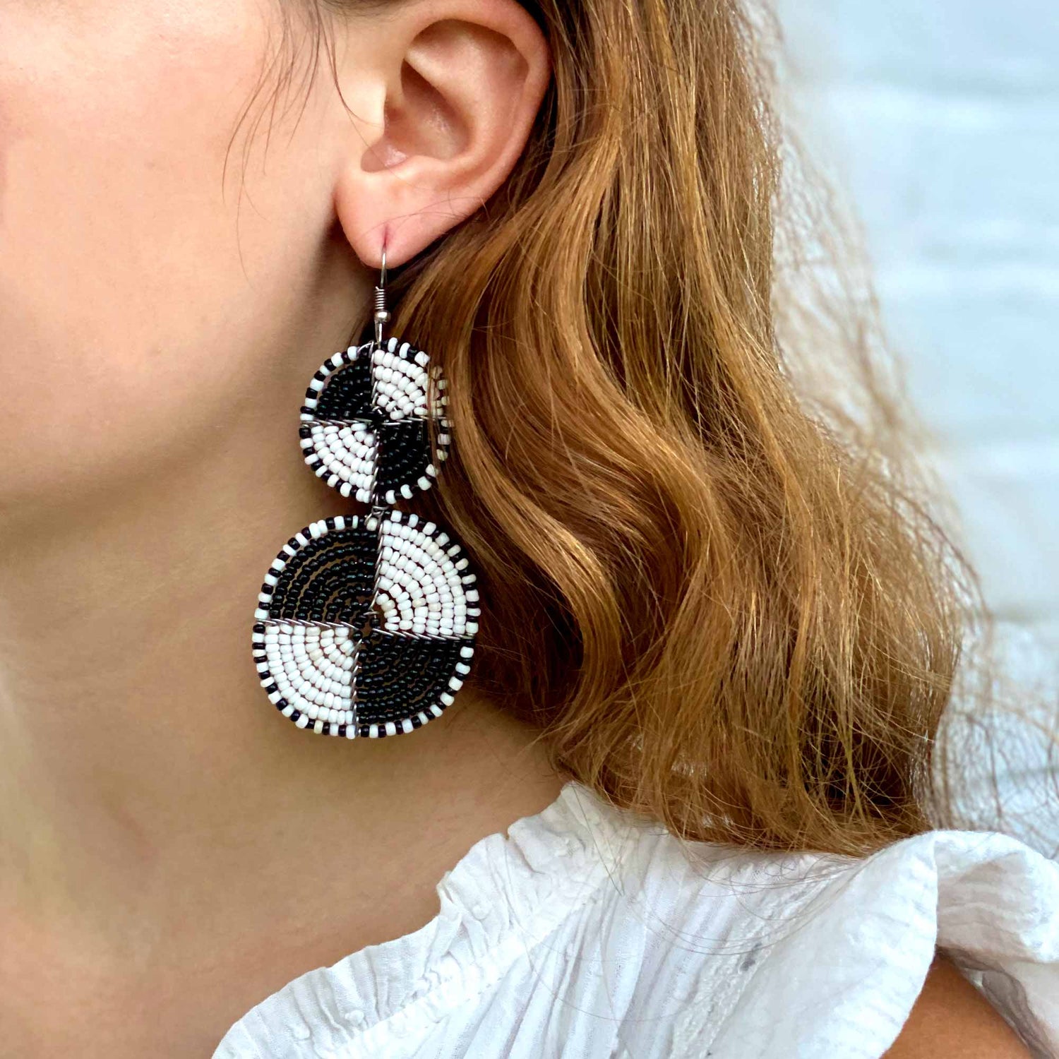 maasai-bead-double-circle-dangle-earrings-white-and-black