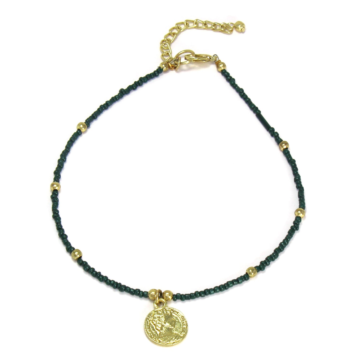 dark-green-glass-bead-choker-with-brass-coin-pendant