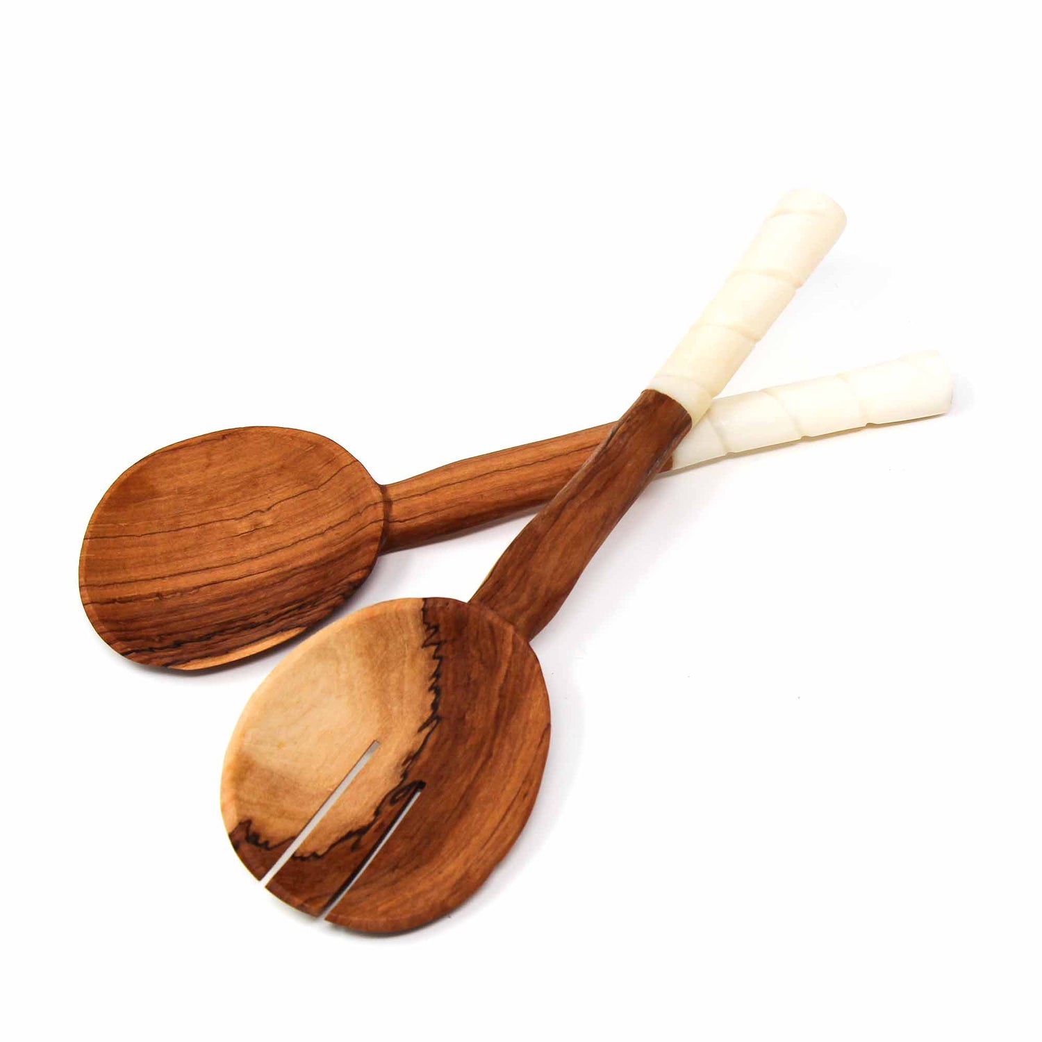 olive-wood-salad-servers-with-bone-handles-white-with-etching-design