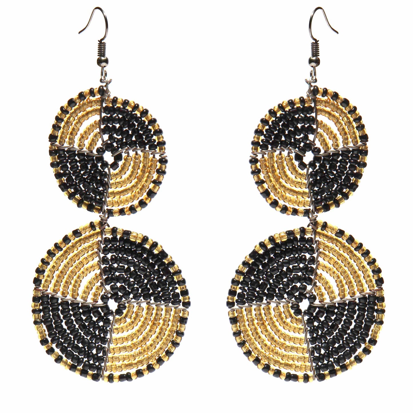 maasai-bead-double-circle-dangle-earrings-gold-and-black